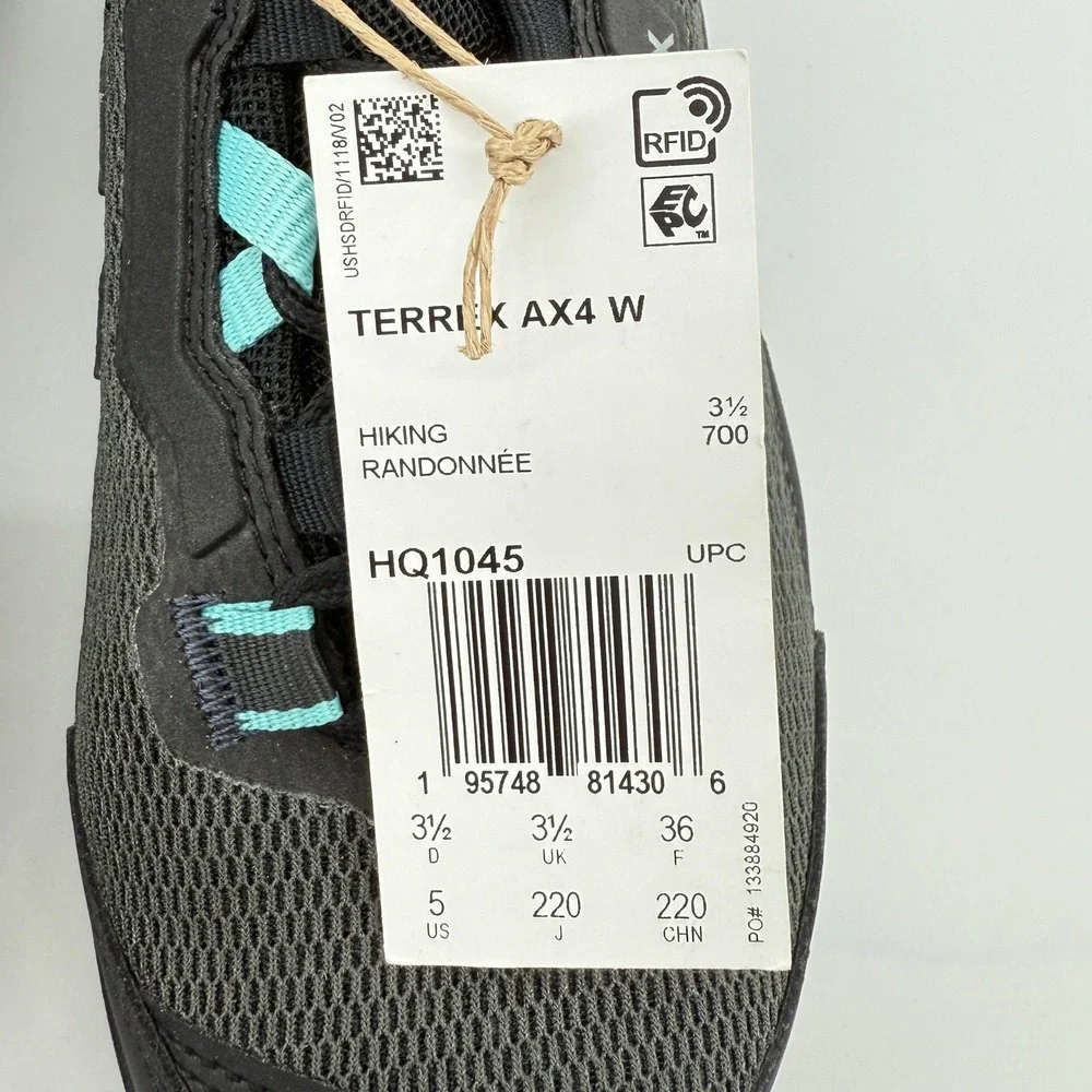 Adidas Terrex AX4 Gore-Tex Hiking Shoe Sneaker Women 5 Black‎ Gray Mint Tone NWB